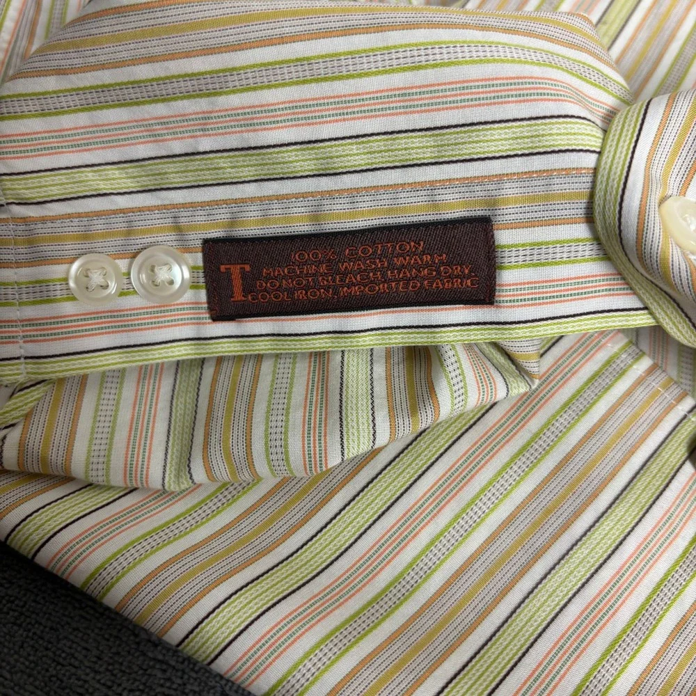 Robert Talbott Chelsea Men's 15.5 L Striped Cotton Shirt Multicolor Preppy Y2K